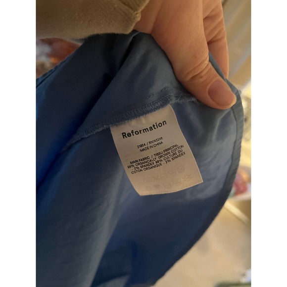 Reformation Women's Michaela Dress Blue‎ Square Neck Puff Sleeve Mini- Size 4 - Picture 8 of 8